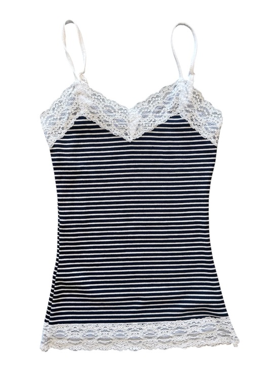 Forever 21 Tops - Forever 21 Striped Lace Trim Cami - Navy & White